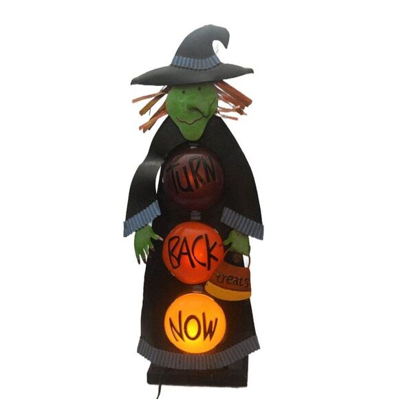 Halloween Stand Up Metal Witch With Alternating Lights Flashing TURN BACK NOW - Picture 4 of 5